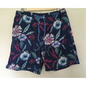 Vineyard Vines Floral Blue Lined Swim Trunks Mens Sz L Drawstring Shorts Beach